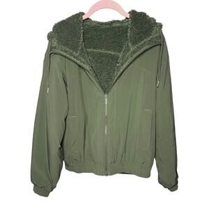 Lululemon Reversible Fleece Jacket Green Twill Size 8